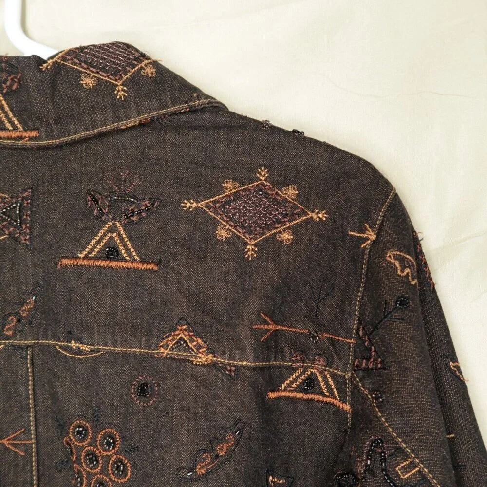 Chico’s Brown Denim Jean Jacket Anniversary Collection Silk Lined Women's Medium - Picture 9 of 13